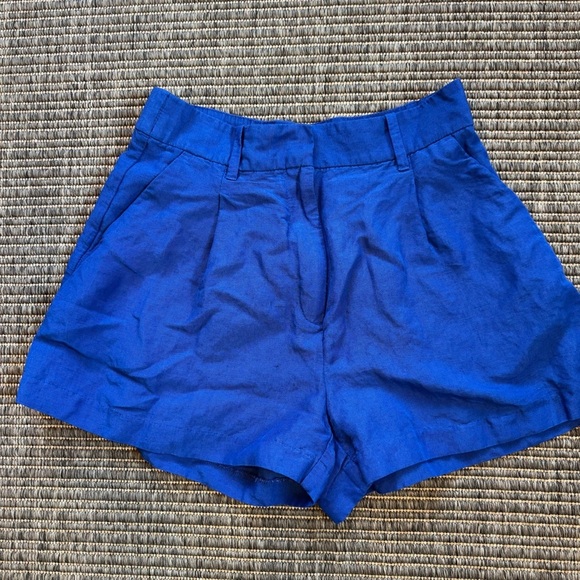 H&M Pants - H&M Blue High Waist Linen Blend Shorts
